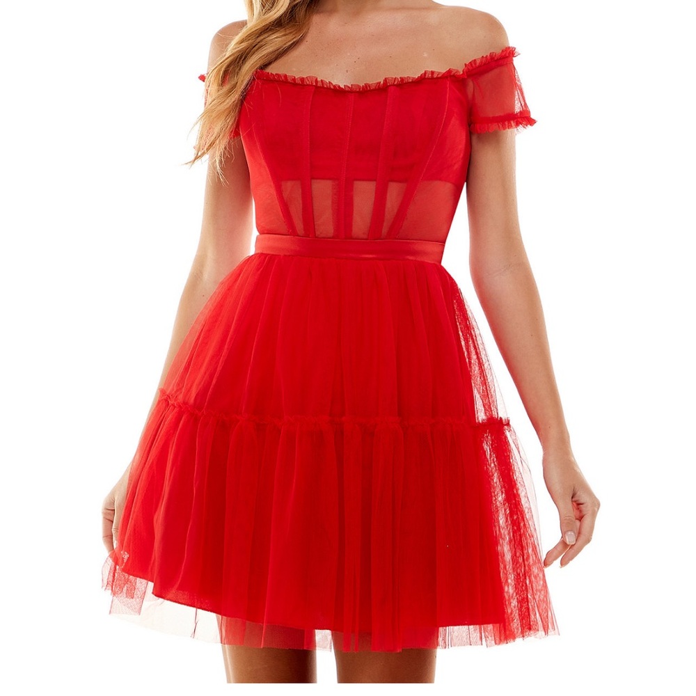 Red sheer/ruffle dress